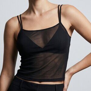NWT $98 Worth Women's STRETCH SHEER KNIT BLACK Camisole Top L
